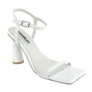 Anthropologie CAVERLEY Maple Flared Heel Strappy Square Toe Sandal White 9 New
